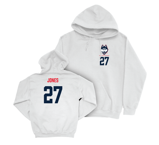 UConn Women's Soccer Logo White Hoodie - Abbey Jones | #27 Small