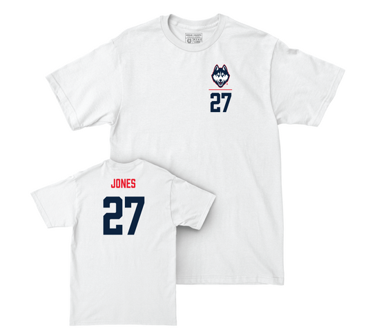 UConn Women's Soccer Logo White Comfort Colors Tee - Abbey Jones | #27 Small