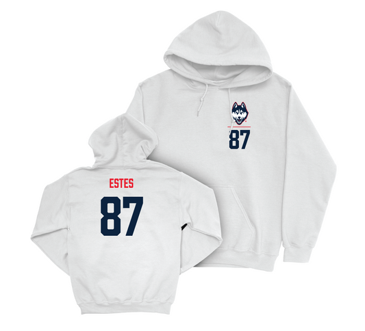 UConn Football Logo White Hoodie - Bo Estes | #87 Small