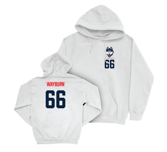 UConn Football Logo White Hoodie - Brady Wayburn | #66 Small