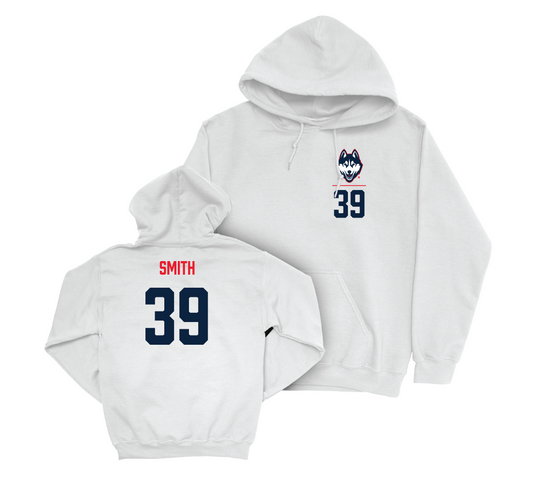 UConn Football Logo White Hoodie - Cody Smith | #39 Small