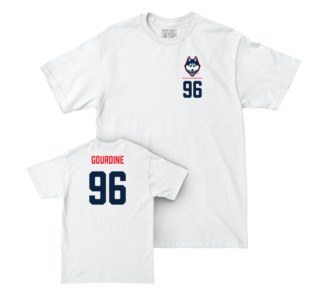 UConn Football Logo White Comfort Colors Tee - Dal'mont Gourdine | #96 Small