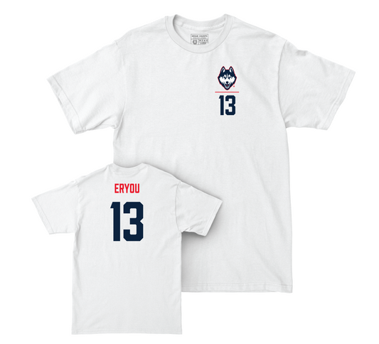 UConn Women's Ice Hockey Logo White Comfort Colors Tee - Emma Eryou | #13 Small