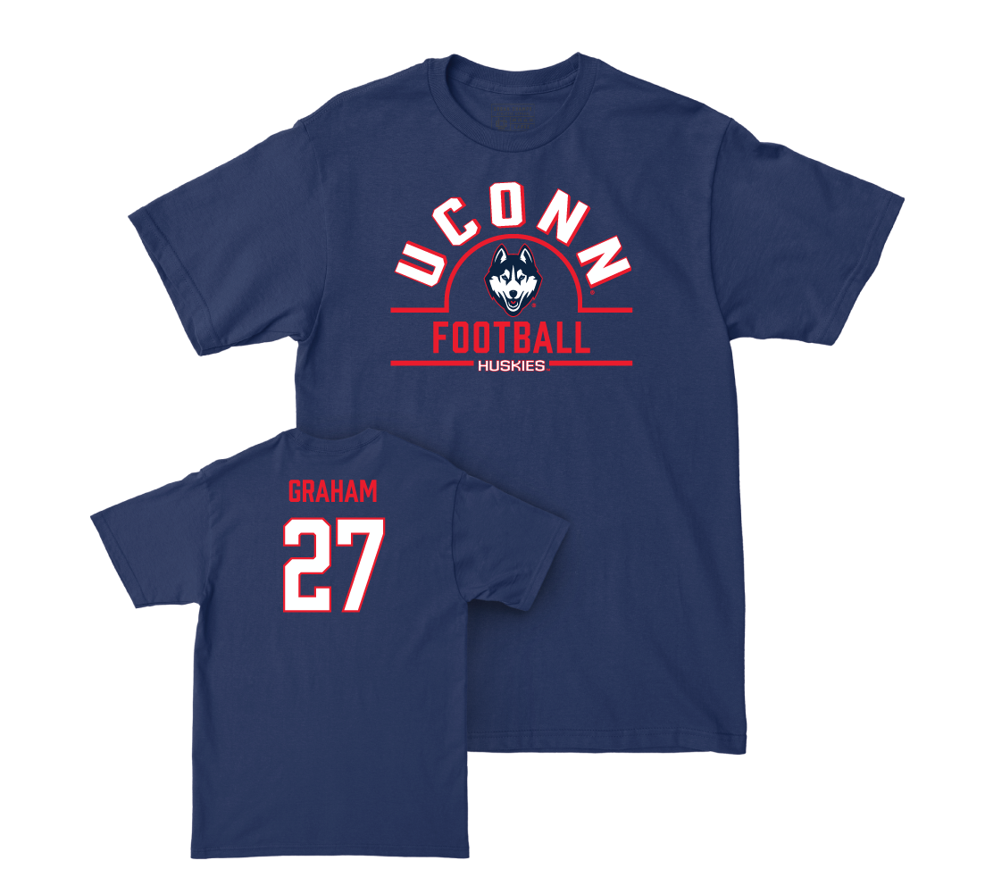 UConn Football Arch Navy Tee - Ian Graham | #27 Small