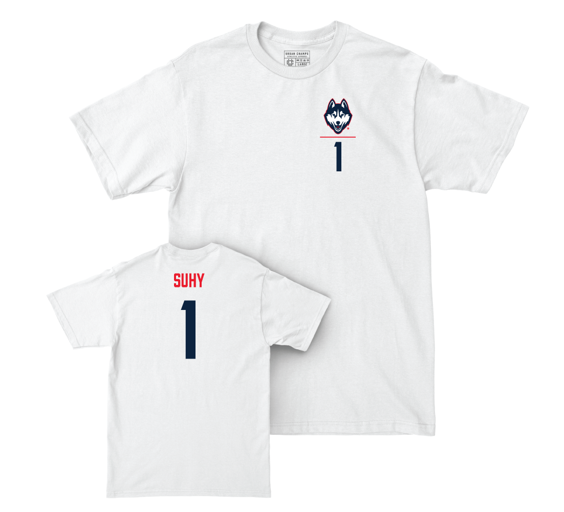 UConn Women's Volleyball Logo White Comfort Colors Tee - Isabella Suhy | #1 Small
