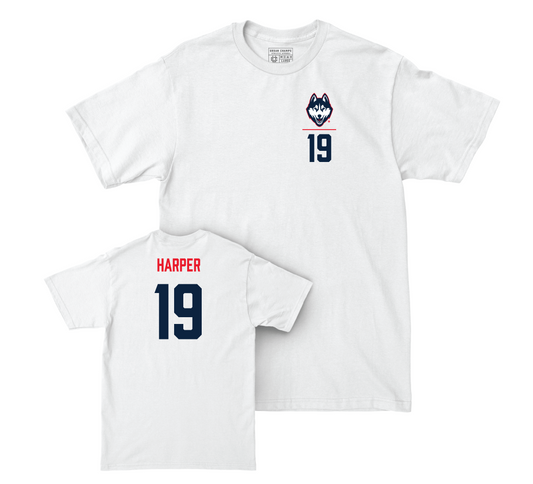 UConn Football Logo White Comfort Colors Tee - Jackson Harper | #19 Small