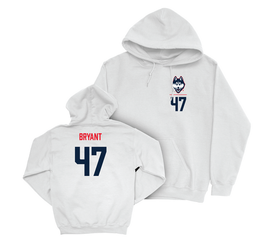 UConn Football Logo White Hoodie - Justin Bryant | #47 Small