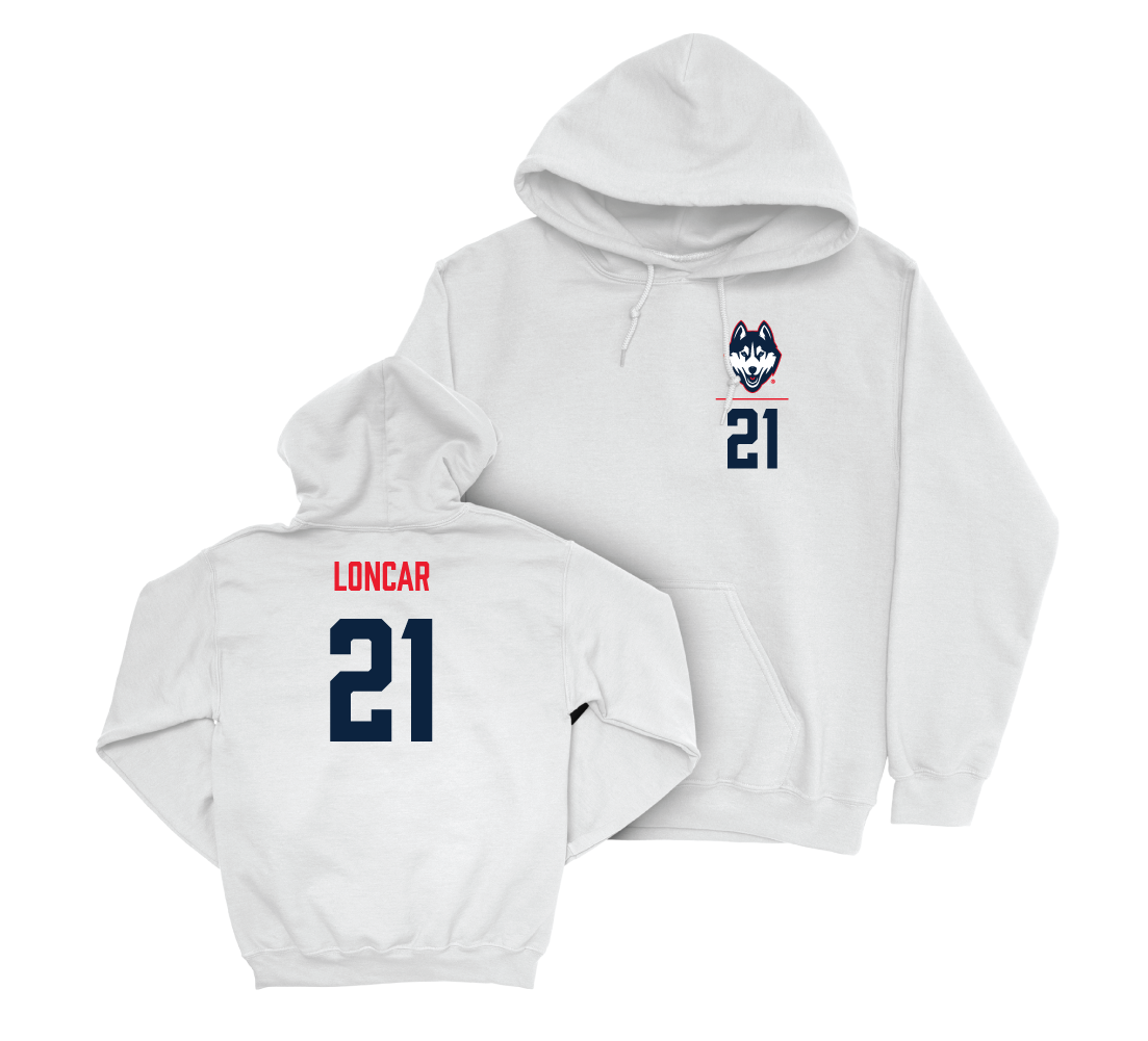 UConn Women's Soccer Logo White Hoodie - Julia Loncar | #21 Small
