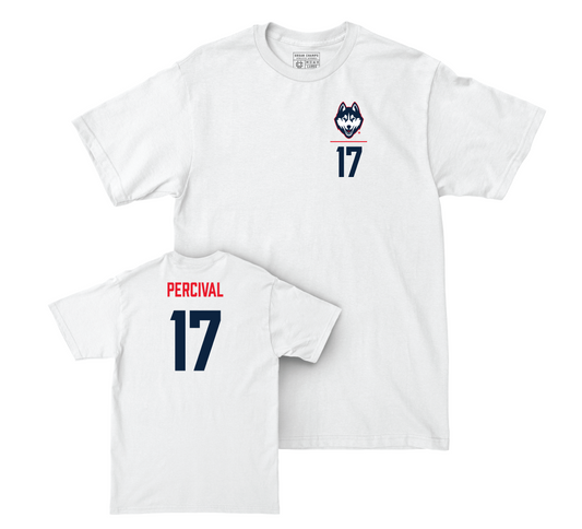 UConn Ice Hockey Logo White Comfort Colors Tee - Jake Percival | #17 Small
