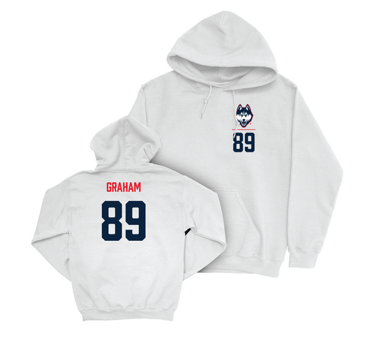 UConn Football Logo White Hoodie - Larue Graham | #89 Small