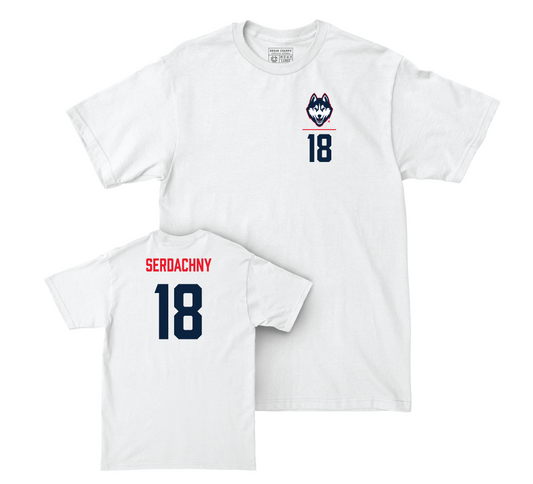 UConn Women's Ice Hockey Logo White Comfort Colors Tee - Maya Serdachny | #18 Small
