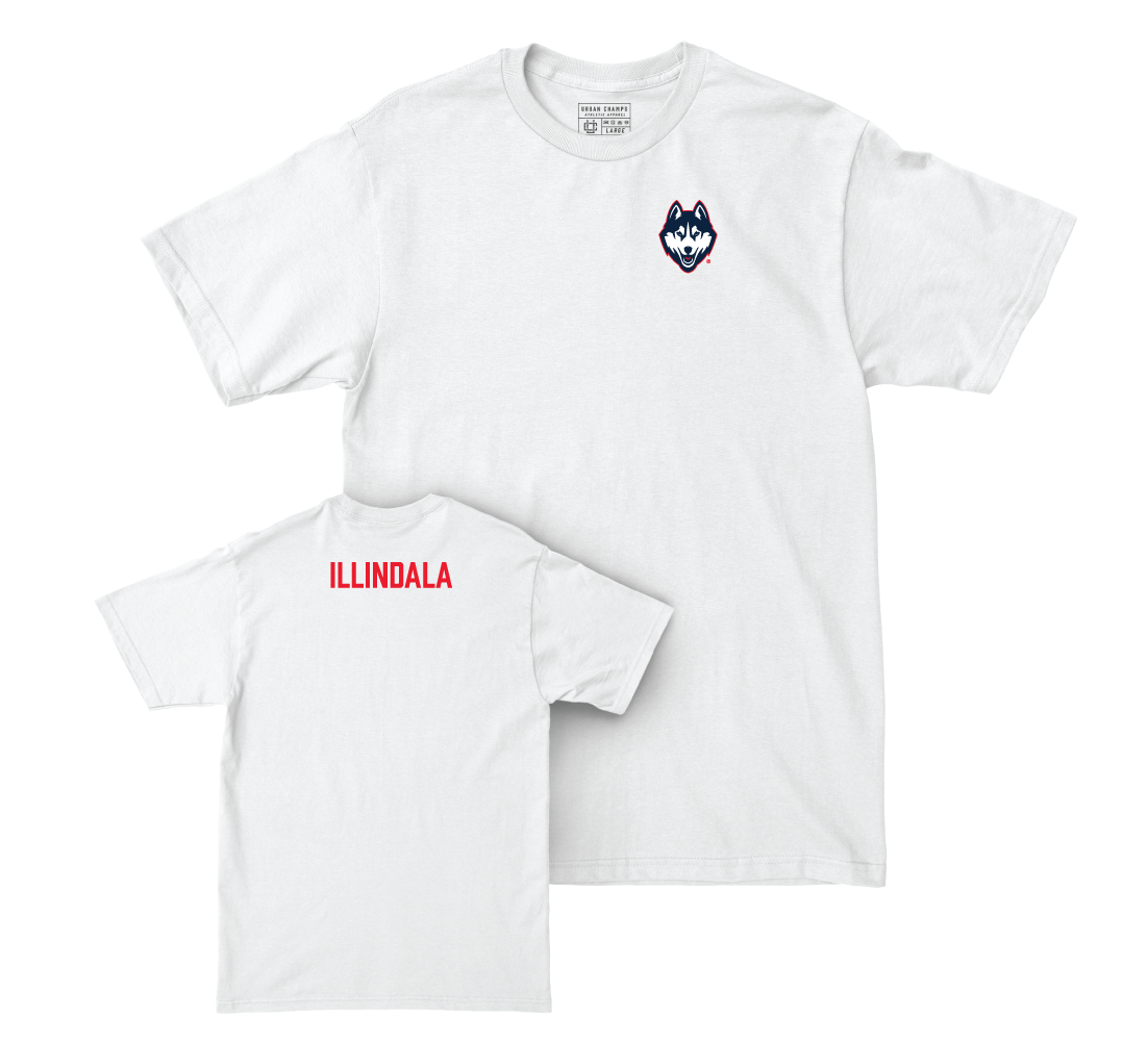 UConn Women's Rowing Logo White Comfort Colors Tee - Medha Illindala Small