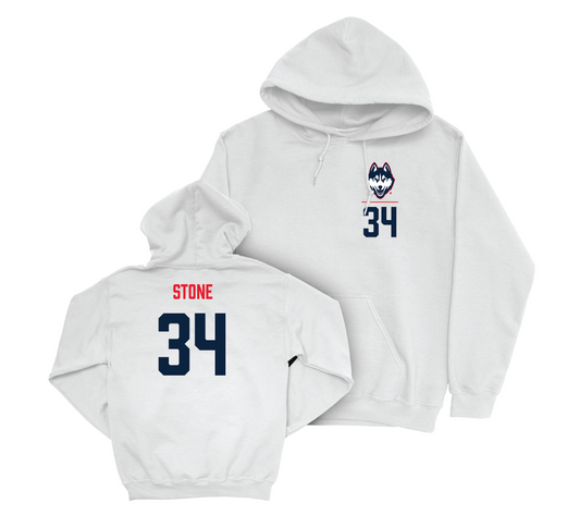 UConn Men's Soccer Logo White Hoodie - Michael Stone | #34 Small