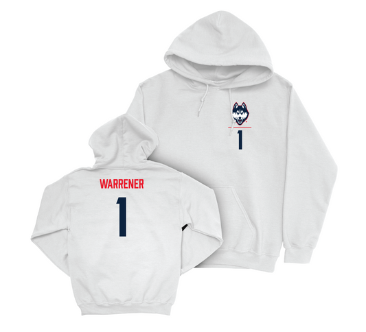 UConn Women's Ice Hockey Logo White Hoodie - Megan Warrener | #1 Small