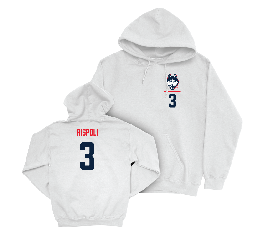 UConn Baseball Logo White Hoodie - Robert Rispoli | #3 Small