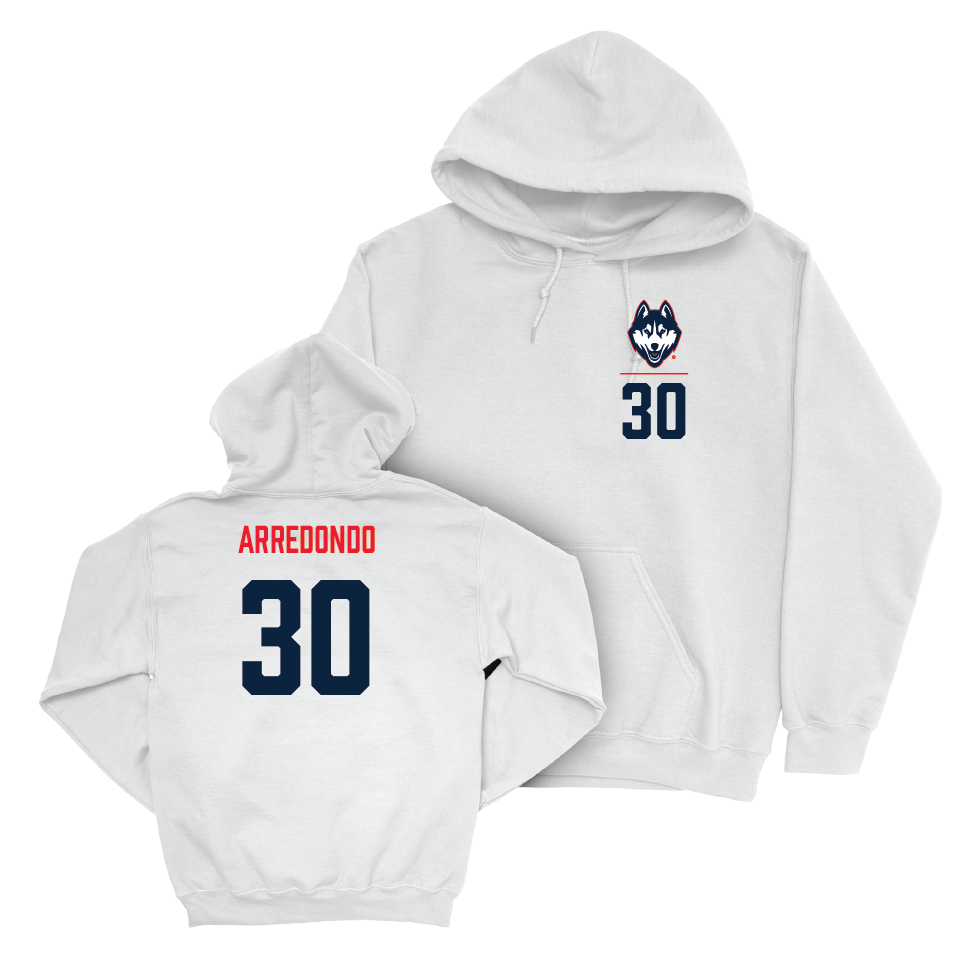 UConn Men's Soccer Logo White Hoodie   - Alfonso Arredondo