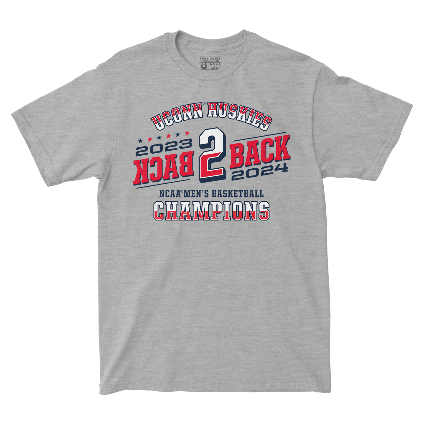 UCONN MBB 2024 National Champions Back to Back Graphic Sport Grey T-shirt